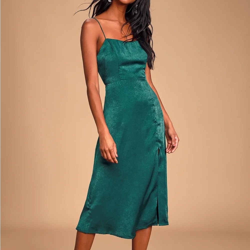 Marabel Teal Blue Satin Backless Midi Dress size S LILU’S